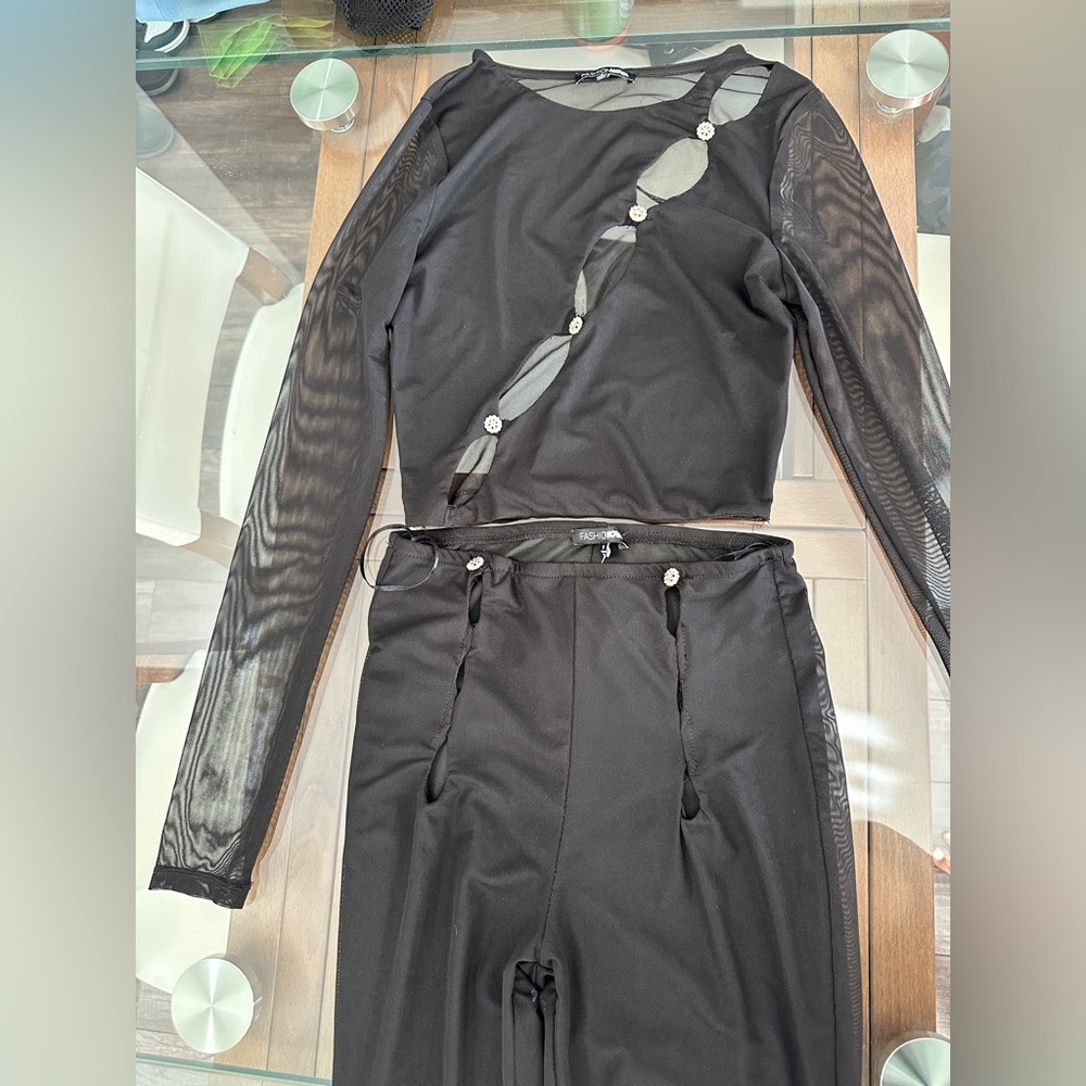 Black Sheer Sleeve Top and pants set